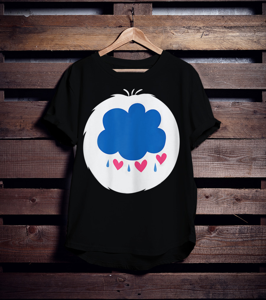 Grumpy Care Bear Blue Cloud With Hearts And Raindrops T-Shirt