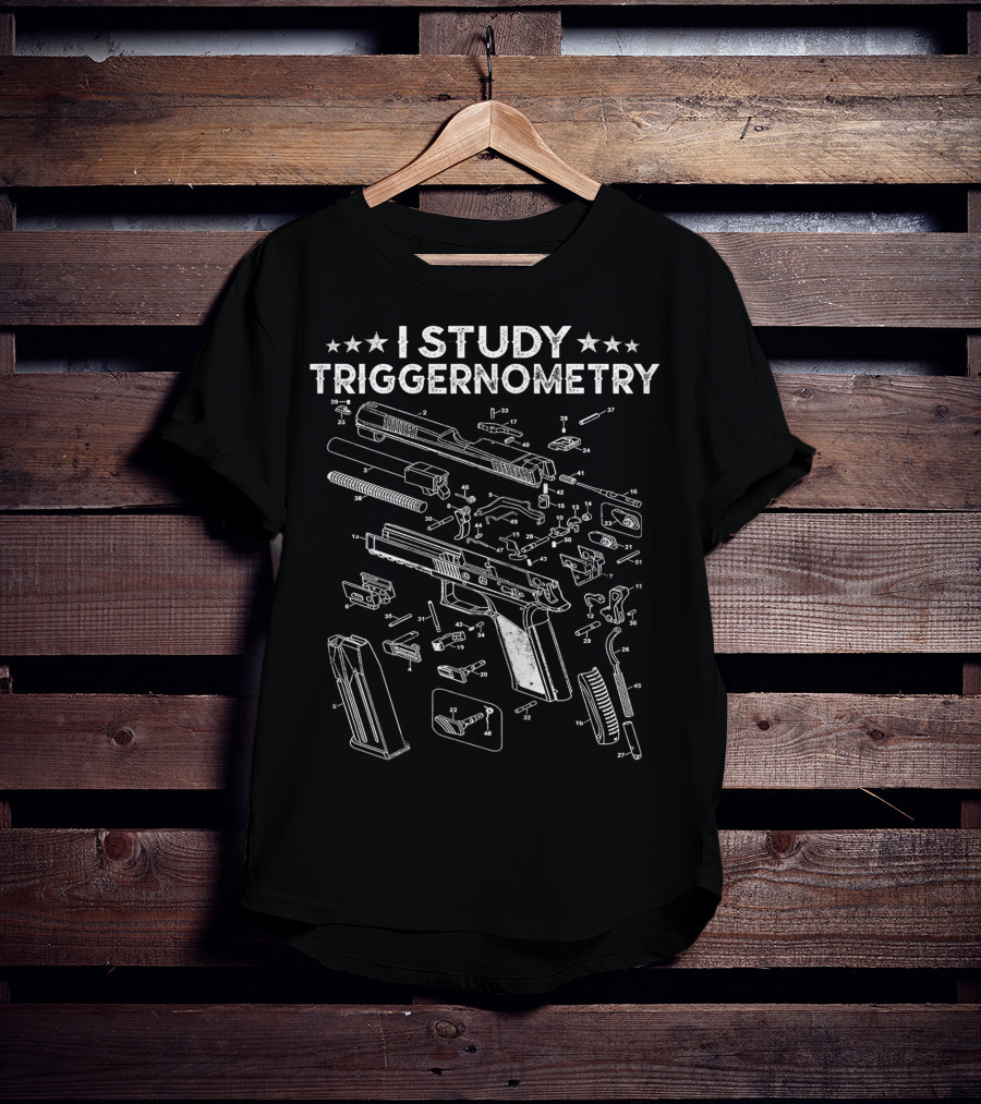 I Study Triggernometry Gun Schematic Parts Exploded View Diagram T-Shirt