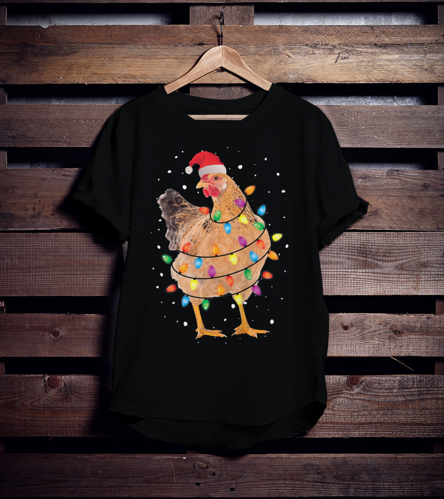 Christmas Lights Chicken Santa Funny Xmas Tree Festive Holiday T-Shirt