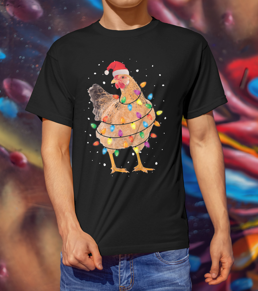 Christmas Lights Chicken Santa Funny Xmas Tree Festive Holiday T-Shirt