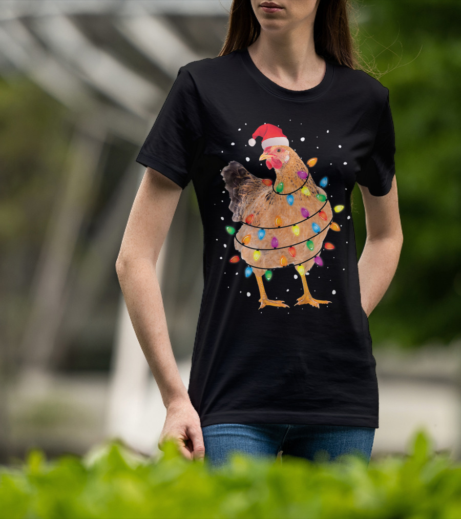 Christmas Lights Chicken Santa Funny Xmas Tree Festive Holiday T-Shirt