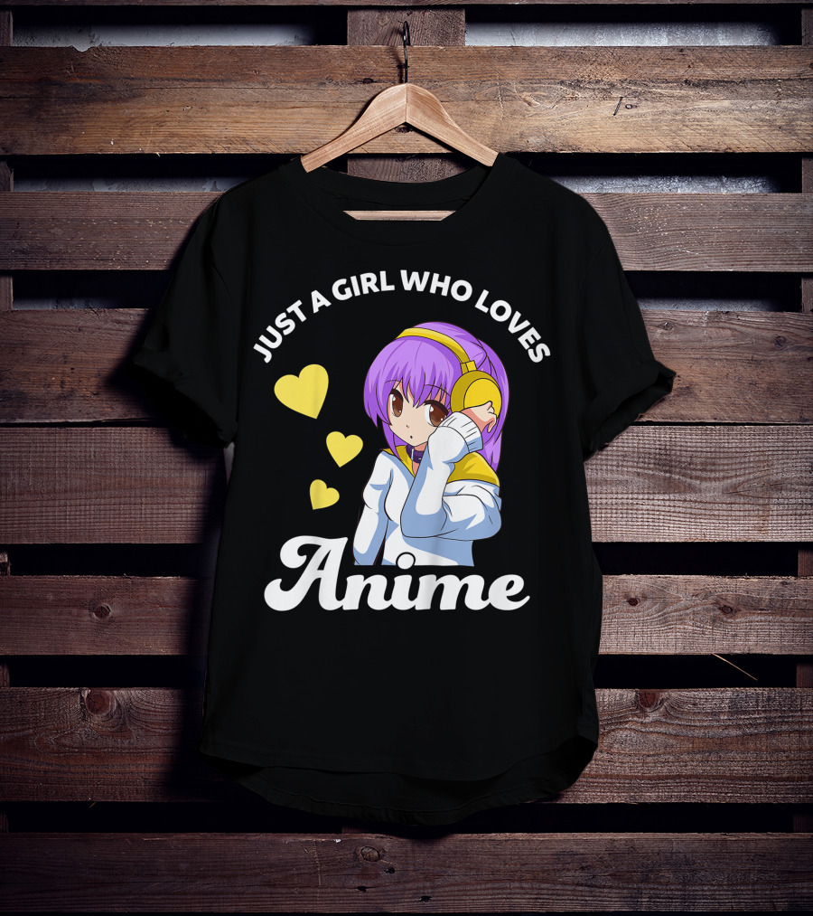 Just A Girl Who Loves Anime Manga Anime Anime Headphones Girl With Hearts T-Shirt