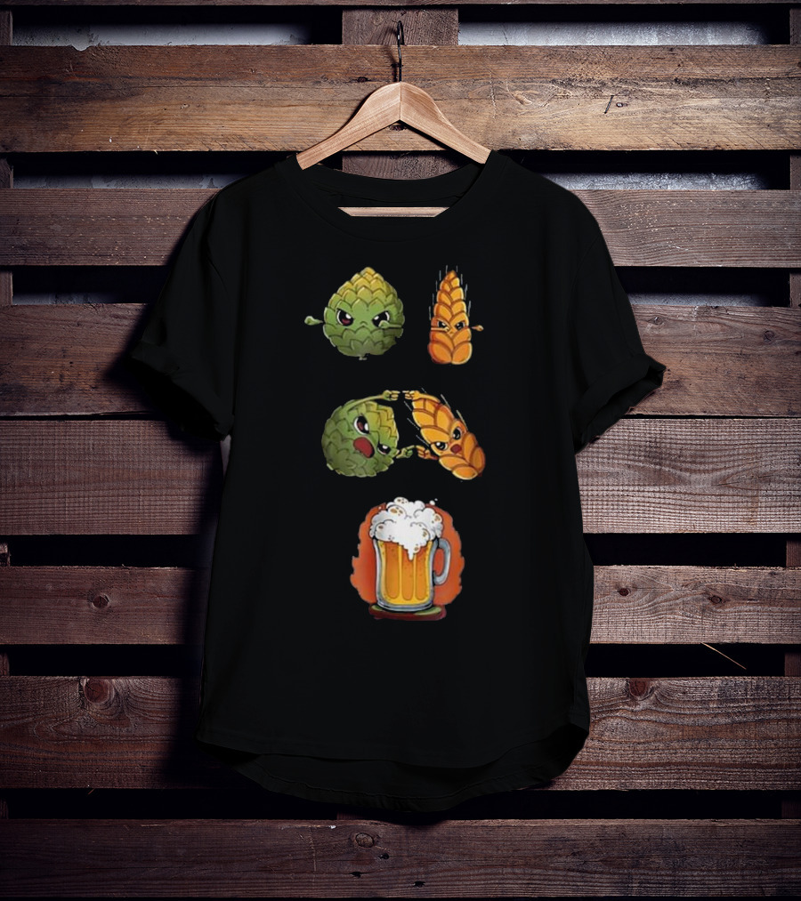 Hops And Barley Fusion Creating Cartoon Beer Mug T-Shirt