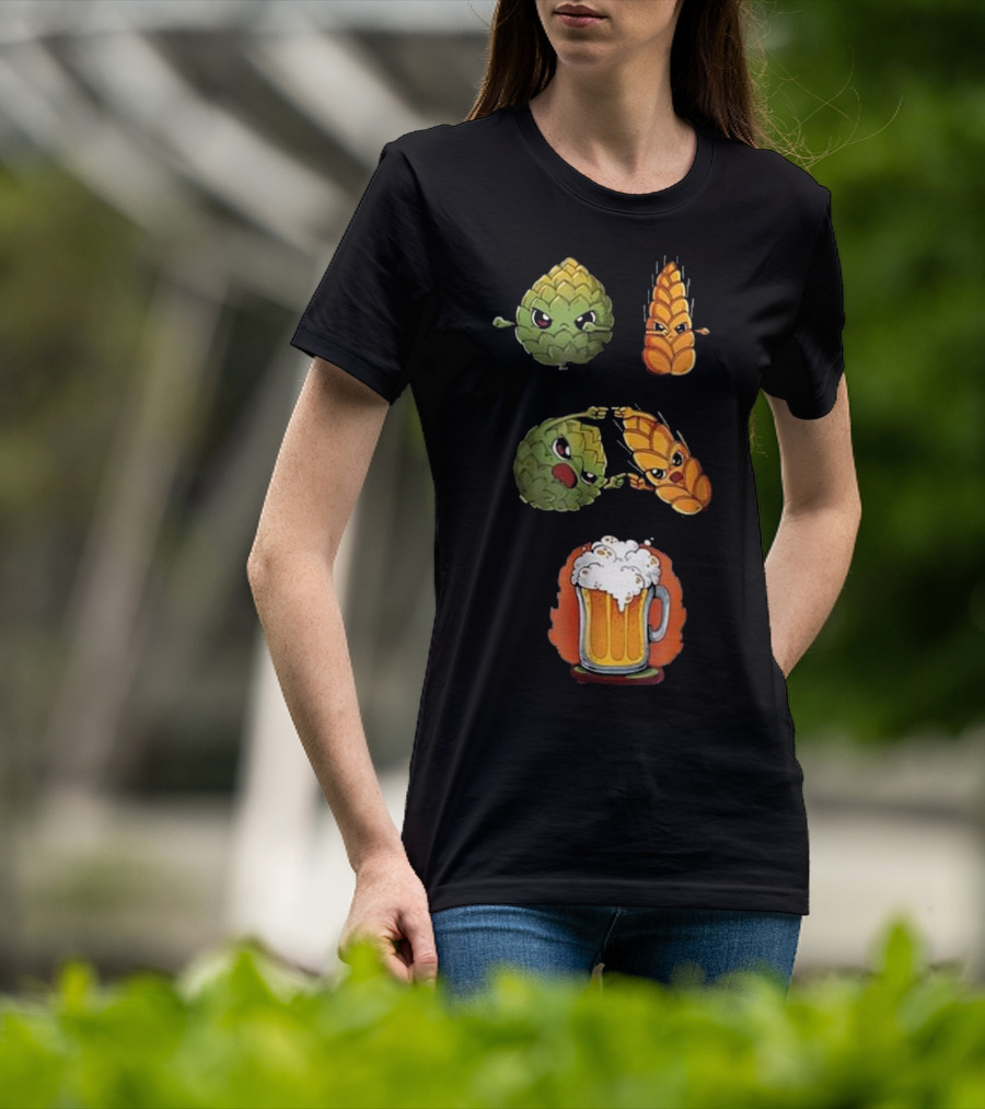 Hops And Barley Fusion Creating Cartoon Beer Mug T-Shirt