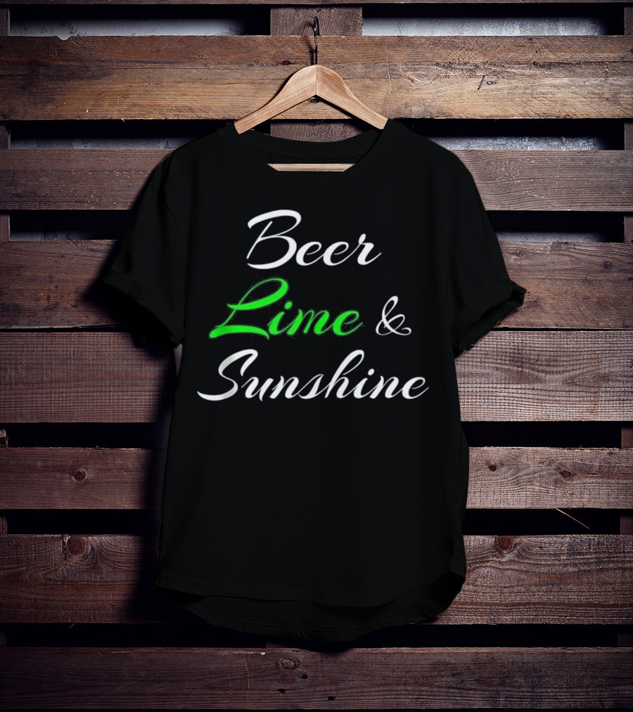Beer Lime And Sunshine Script In Black And Green Contrast T-Shirt