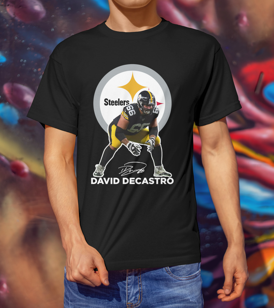 David Decastro Pittsburgh Steelers NFL Player Number 66 Autograph Signature T-Shirt