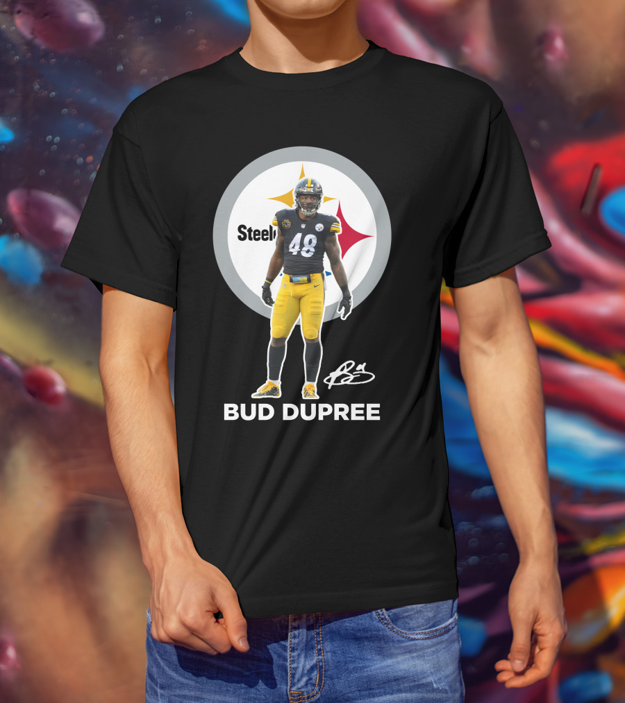 Bud Dupree Steelers 48 Football Player Autograph Signature T-Shirt