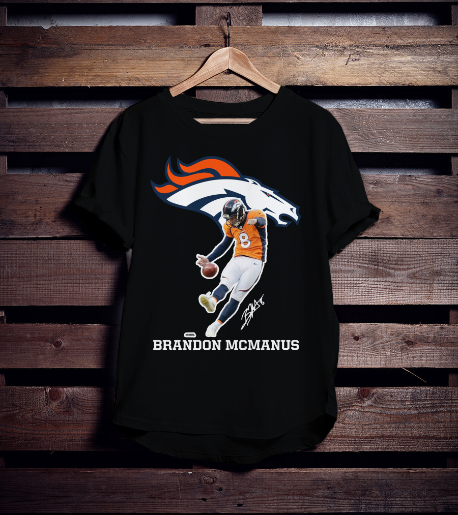 Denver Broncos Brandon McManus Football Kick Signature T-Shirt
