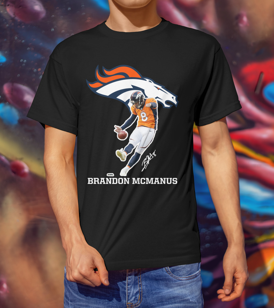 Denver Broncos Brandon McManus Football Kick Signature T-Shirt