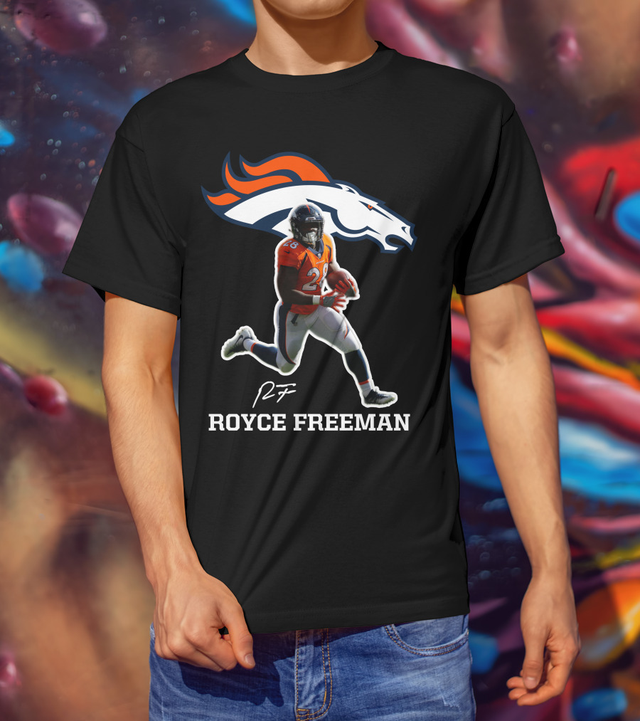 Royce Freeman Denver Broncos Football Player NFL Running Back Signature T-Shirt