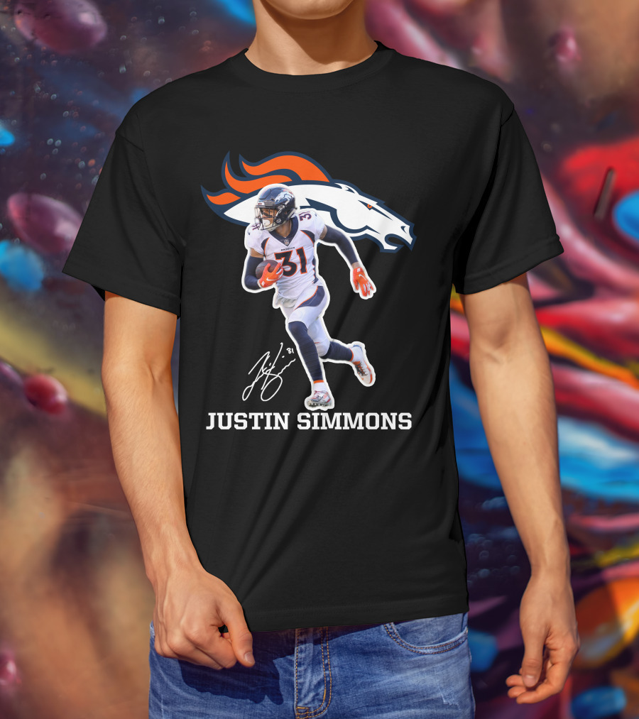 Justin Simmons Denver Broncos Football Player 31 Signature T-Shirt