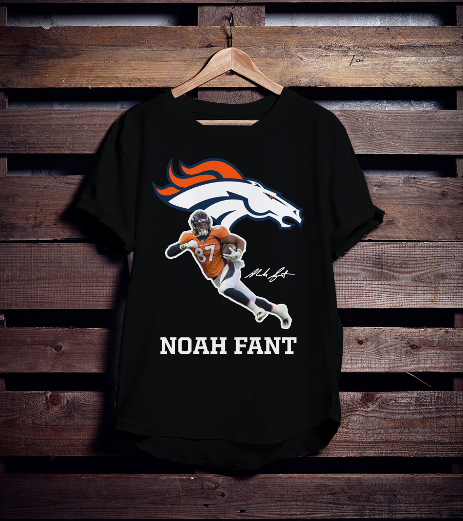 Noah Fant Broncos 87 Football Signature T-Shirt