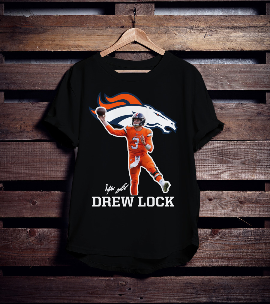 Drew Lock Denver Broncos Quarterback Signature NFL Football T-Shirt