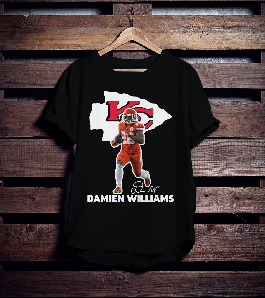 Kansas City Chiefs Damien Williams Football Player Action Signature T-Shirt