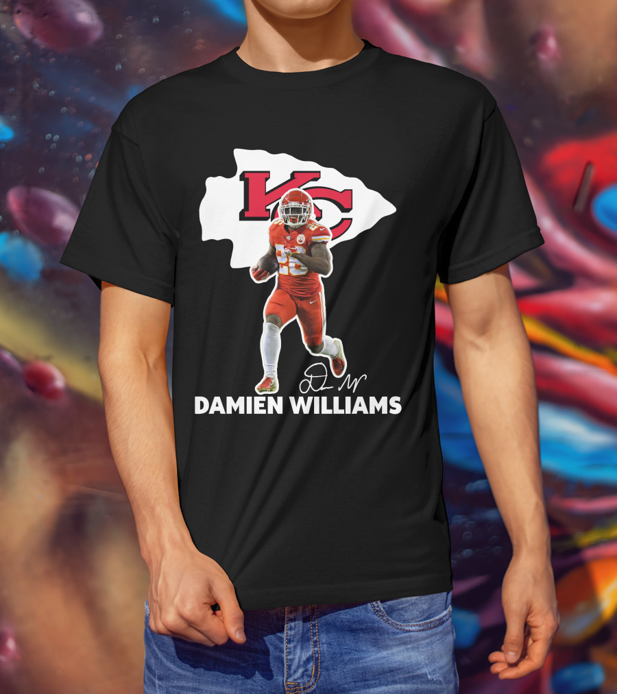 Kansas City Chiefs Damien Williams Football Player Action Signature T-Shirt