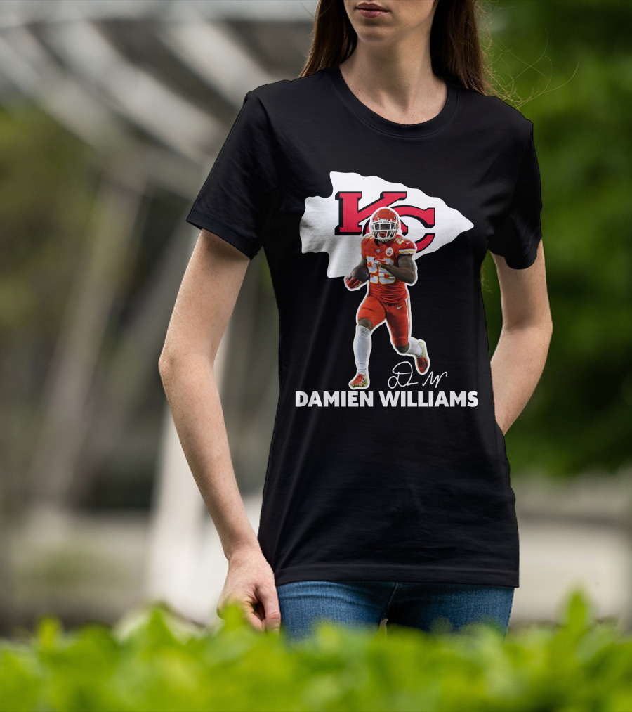 Kansas City Chiefs Damien Williams Football Player Action Signature T-Shirt