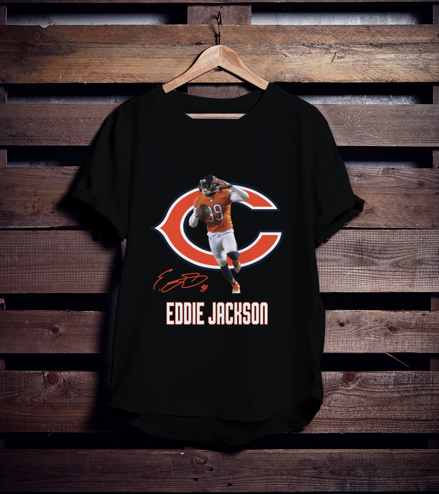 Chicago Bears Eddie Jackson 39 Signed Running Pose T-Shirt