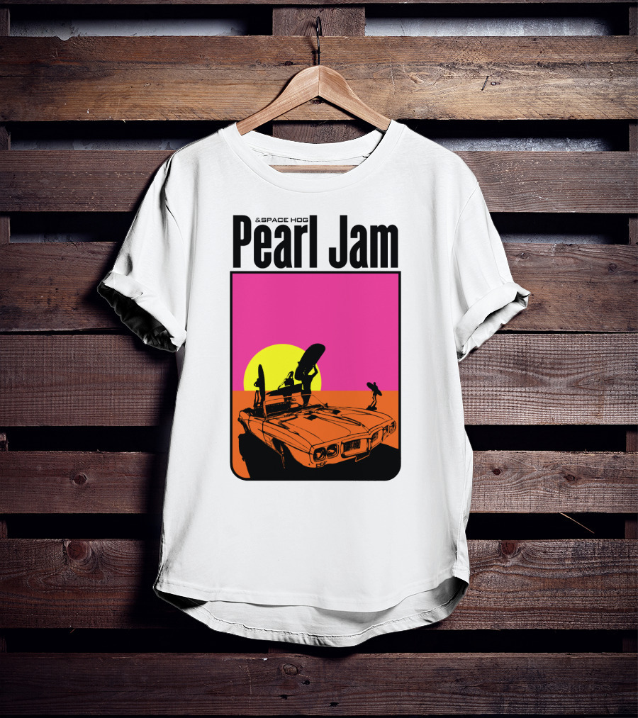 Pearl Jam & Space Hog Surfing Graphic Car Sunset T-Shirt