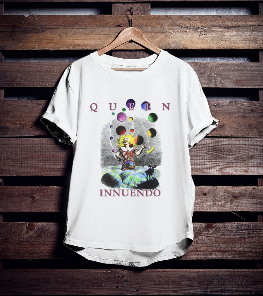 Queen Innuendo Juggling Planets And Moons Clown Surreal Artwork T-Shirt