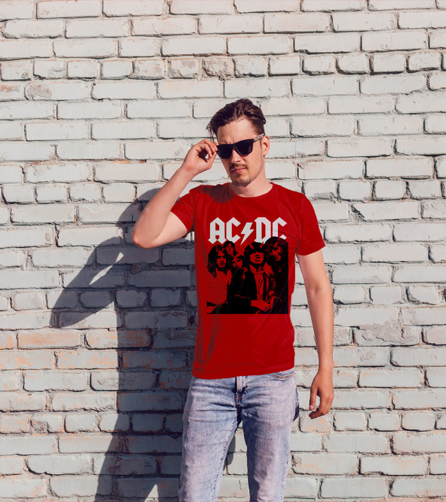 Acdc Band Classic Members Black And White Photo Vintage Style T-Shirt