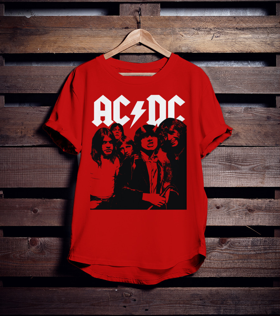 Acdc Band Classic Members Black And White Photo Vintage Style T-Shirt