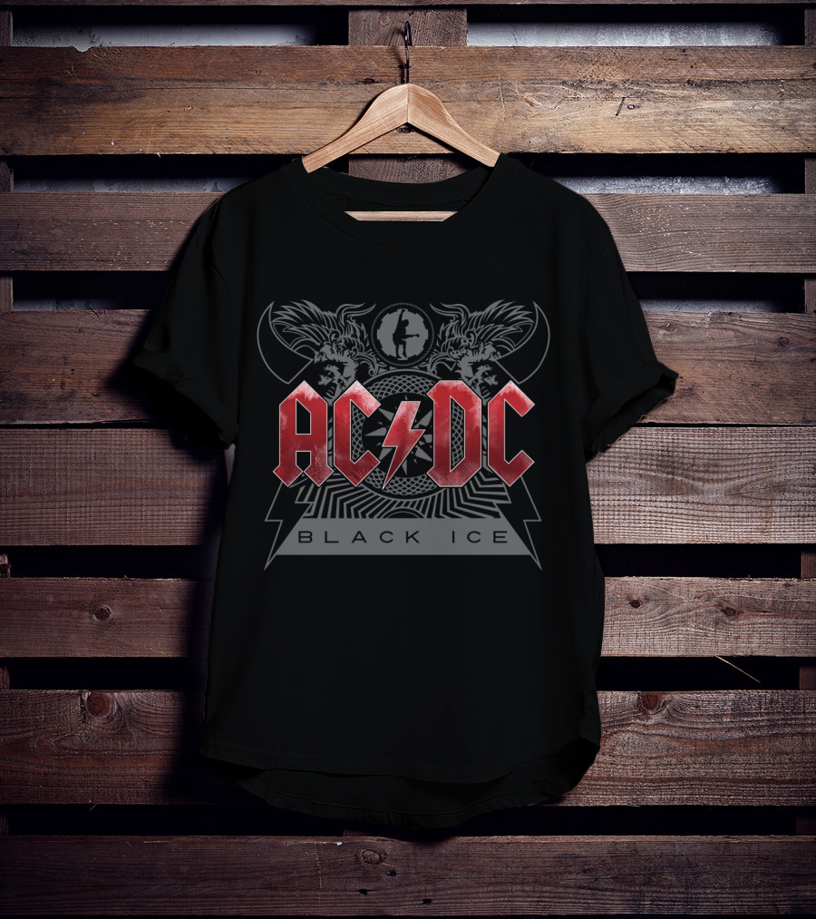 Acdc Black Ice Logo With Red Thunderbolt T-Shirt