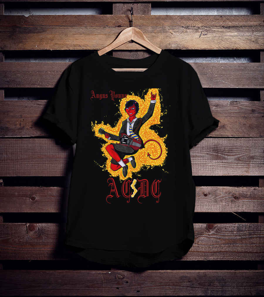 Acdc Angus Young Devil Rock Guitar Poster T-Shirt