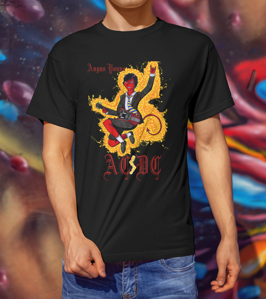 Acdc Angus Young Devil Rock Guitar Poster T-Shirt