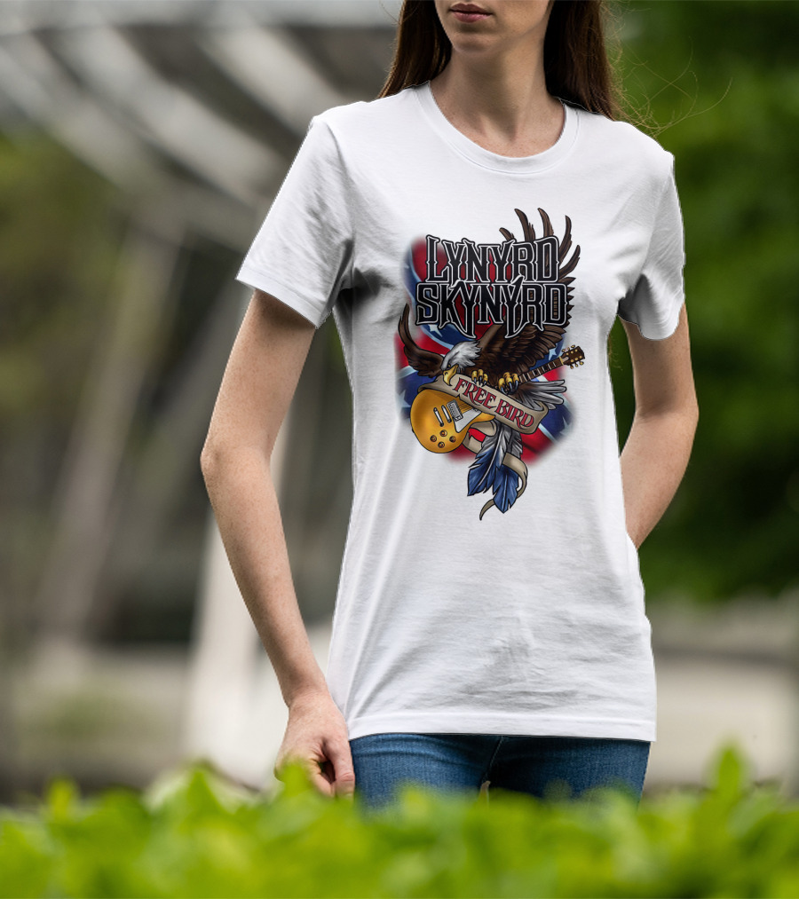 Lynyrd Skynyrd Free Bird Eagle With Guitar And Flags T-Shirt