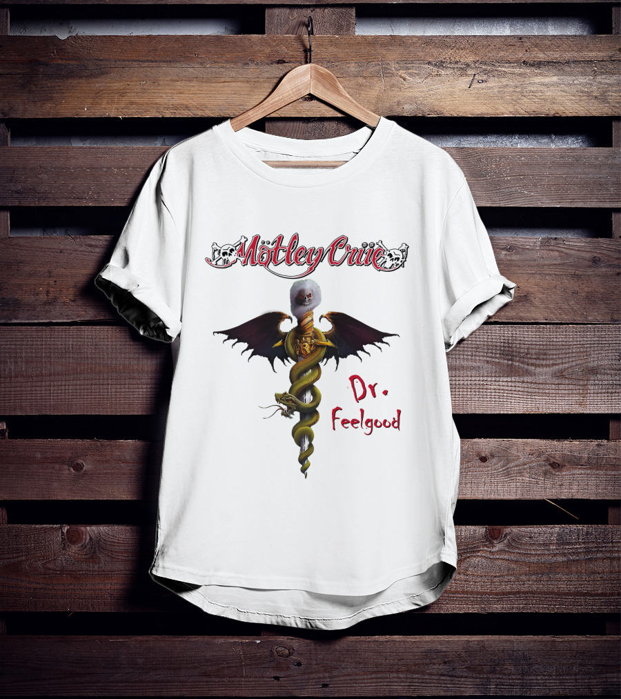 Mötley Crüe Dr. Feelgood Snake And Skull Caduceus Artwork T-Shirt