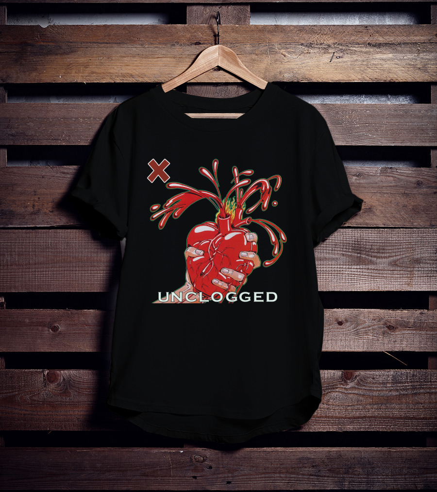 X 07 Unclogged Heart In Hand With Splashing Visuals T-Shirt