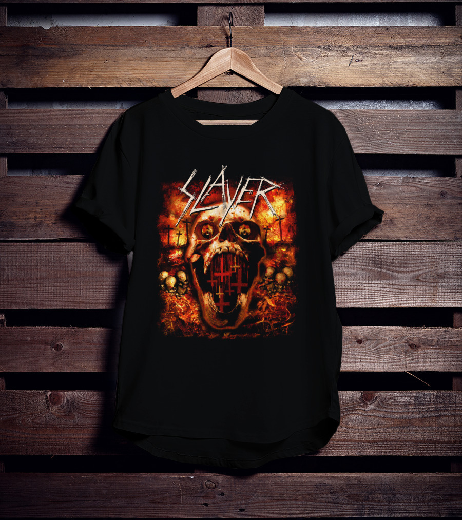 Slayer Skull Flames Crosses Metal Band Art T-Shirt