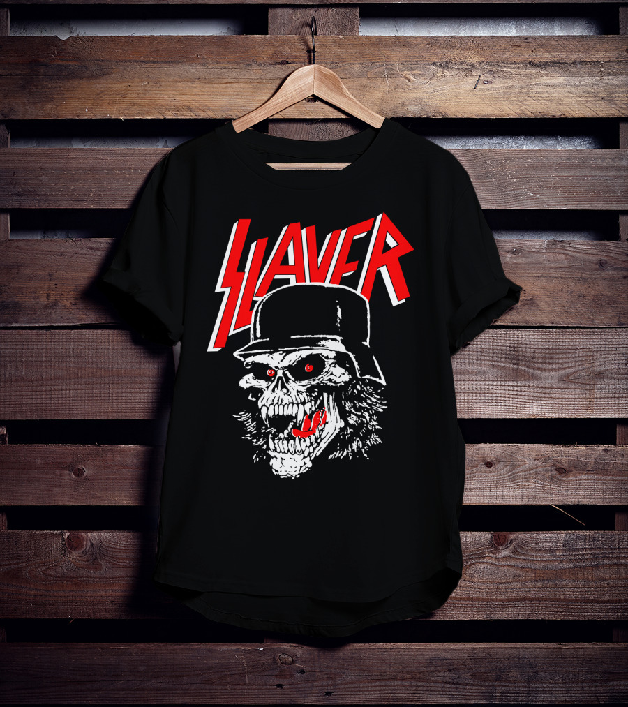 Slayer Skull With Helmet And Red Eyes T-Shirt