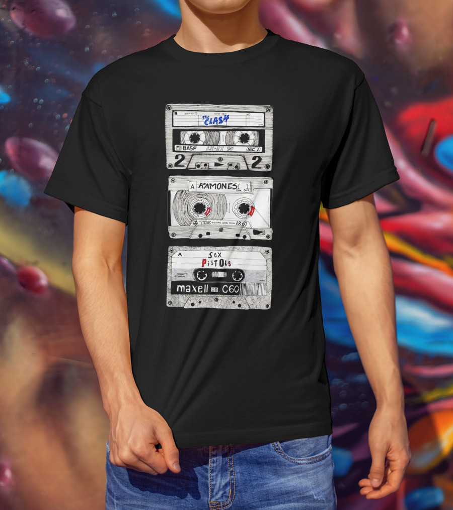 The Clash Ramones Sex Pistols Cassette Tapes Retro Music Icons T-Shirt