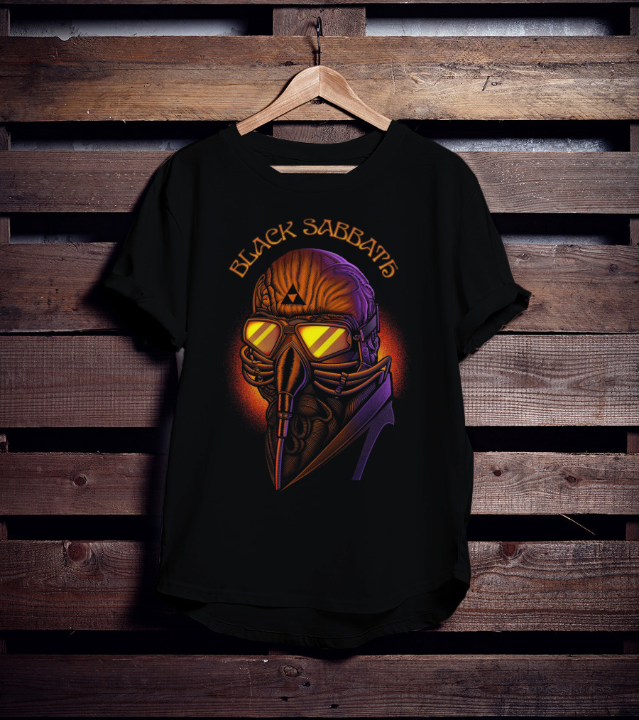 Black Sabbath Futuristic Pilot Helmet With Triangular Markings T-Shirt