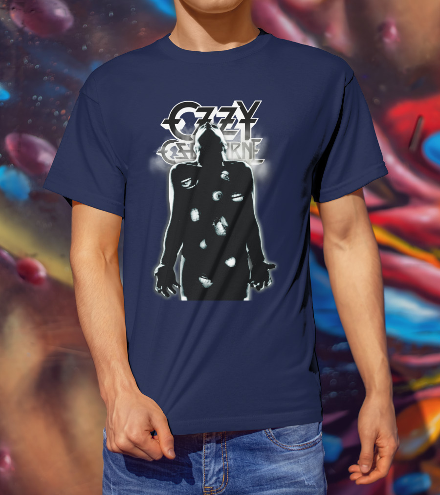 Ozzy Osbourne Black Silhouette With Logos And Light Effects T-Shirt