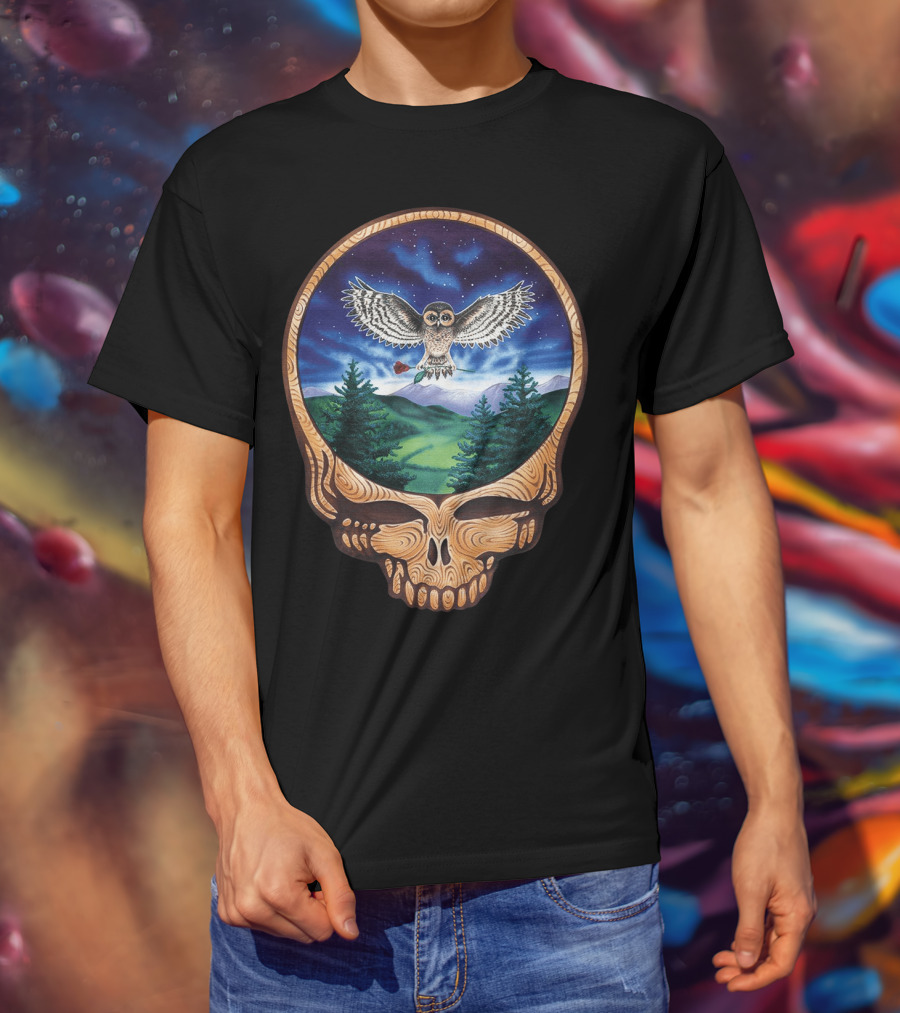Grateful Dead Steal Your Face Owl In Night Sky Forest Scene T-Shirt