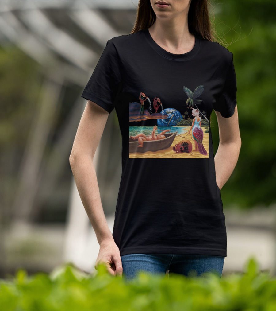 Surreal Tropical Scene With Mermaid And Earth T-Shirt