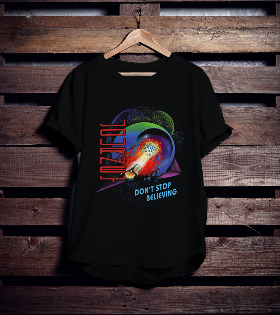 Journey Don't Stop Believing Text With Fiery Planet And Geometric T-Shirt