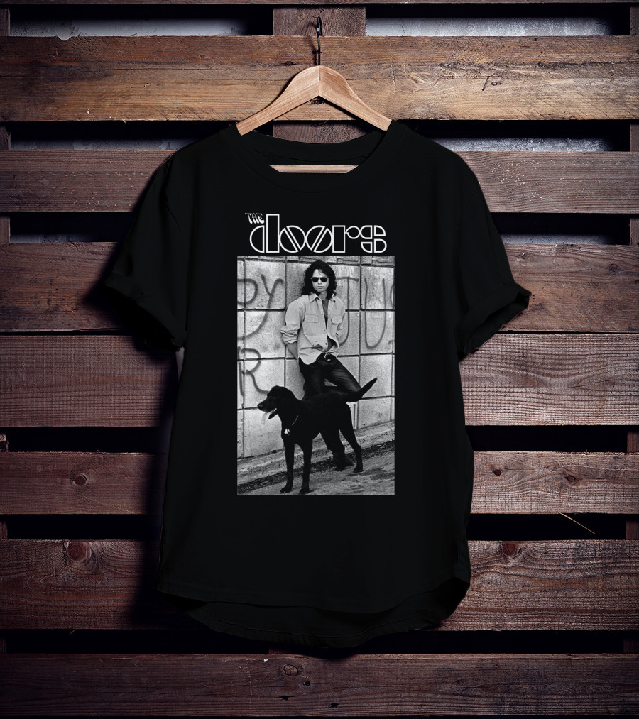 The Doors Jim Morrison Black And White Photo With Dog T-Shirt