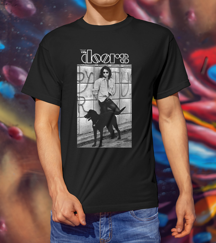 The Doors Jim Morrison Black And White Photo With Dog T-Shirt