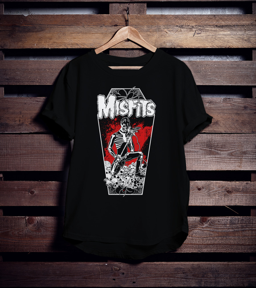 Misfits Skeleton Coffin Rocker With Spiders And Skulls T-Shirt