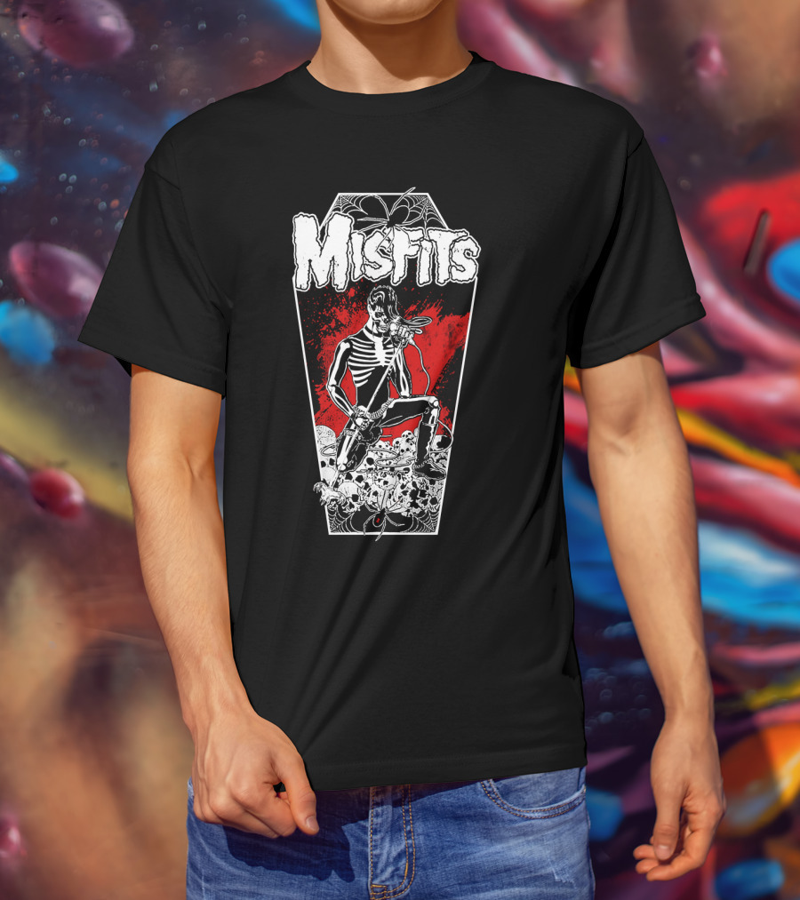 Misfits Skeleton Coffin Rocker With Spiders And Skulls T-Shirt