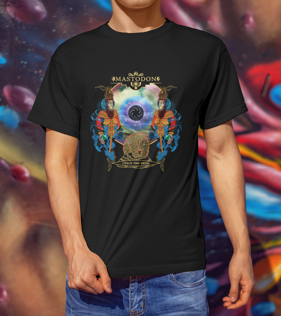 Mastodon Crack The Skye Psychedelic Album Art With Cosmic Figures And Spiral Symbol T-Shirt