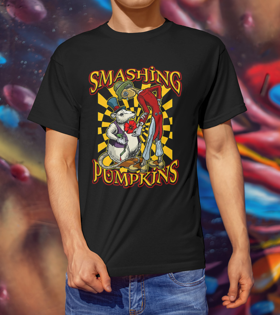 Smashing Pumpkins Alice In Wonderland Style Mad Hatter And White Rabbit T-Shirt