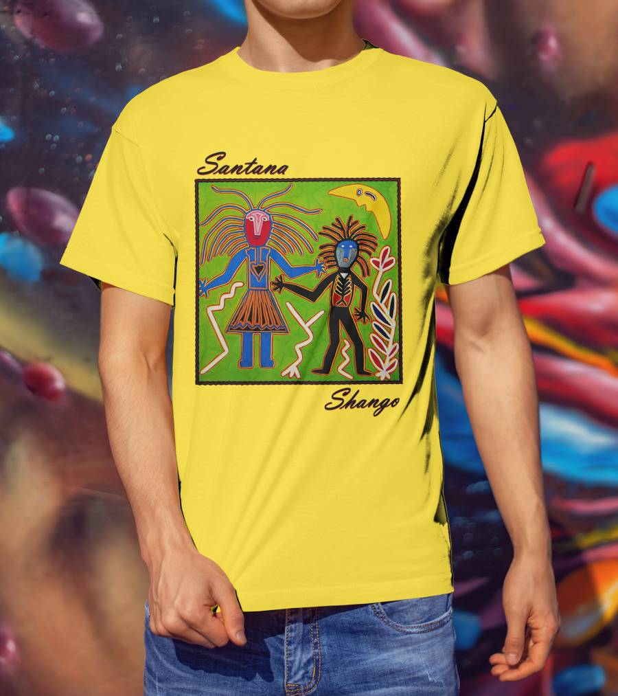 Santana Shango Colorful Tribal Art With Moon And Figures T-Shirt