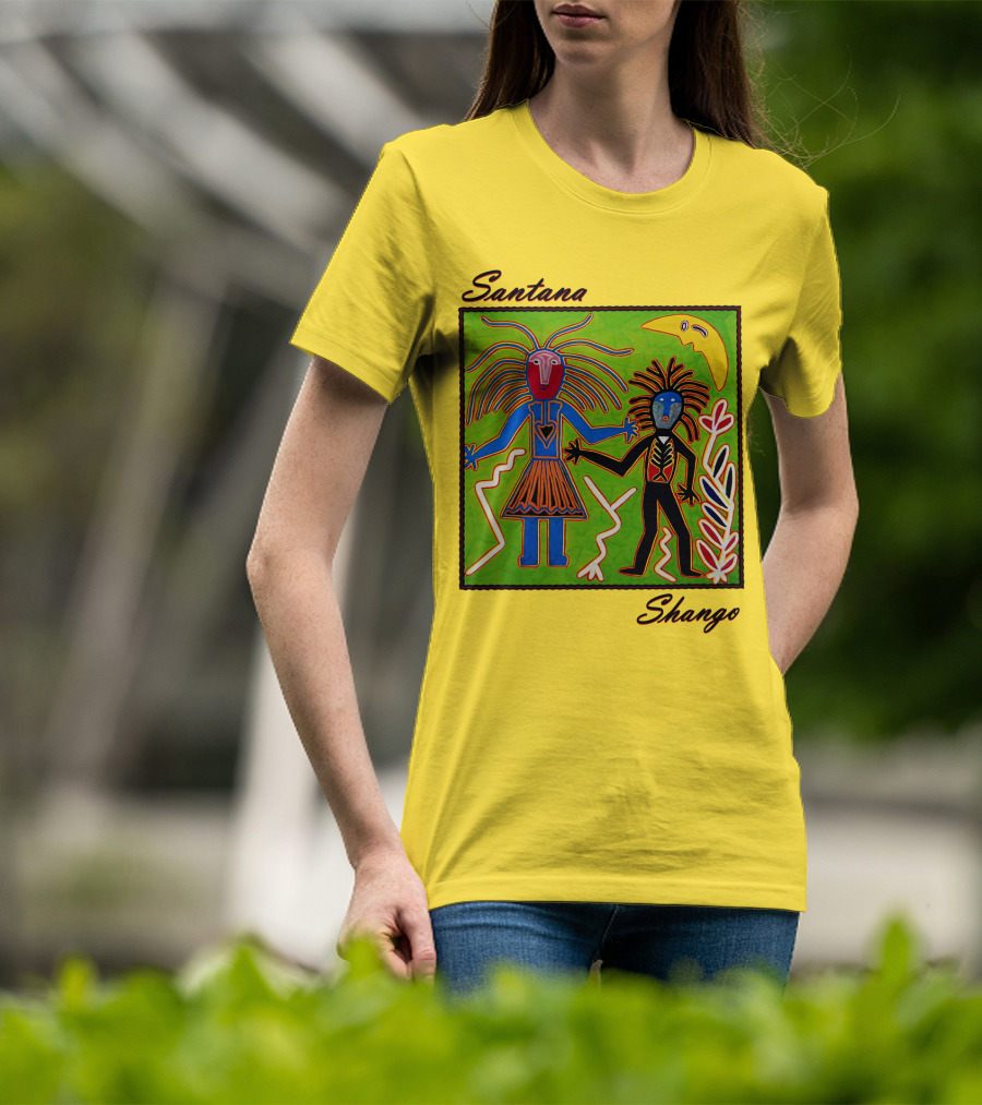 Santana Shango Colorful Tribal Art With Moon And Figures T-Shirt