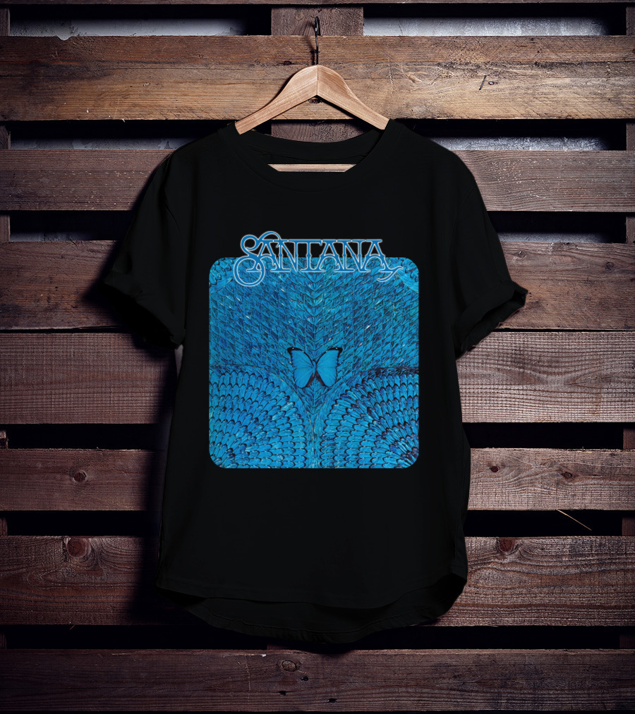 Santana Blue Butterfly And Feathers T-Shirt