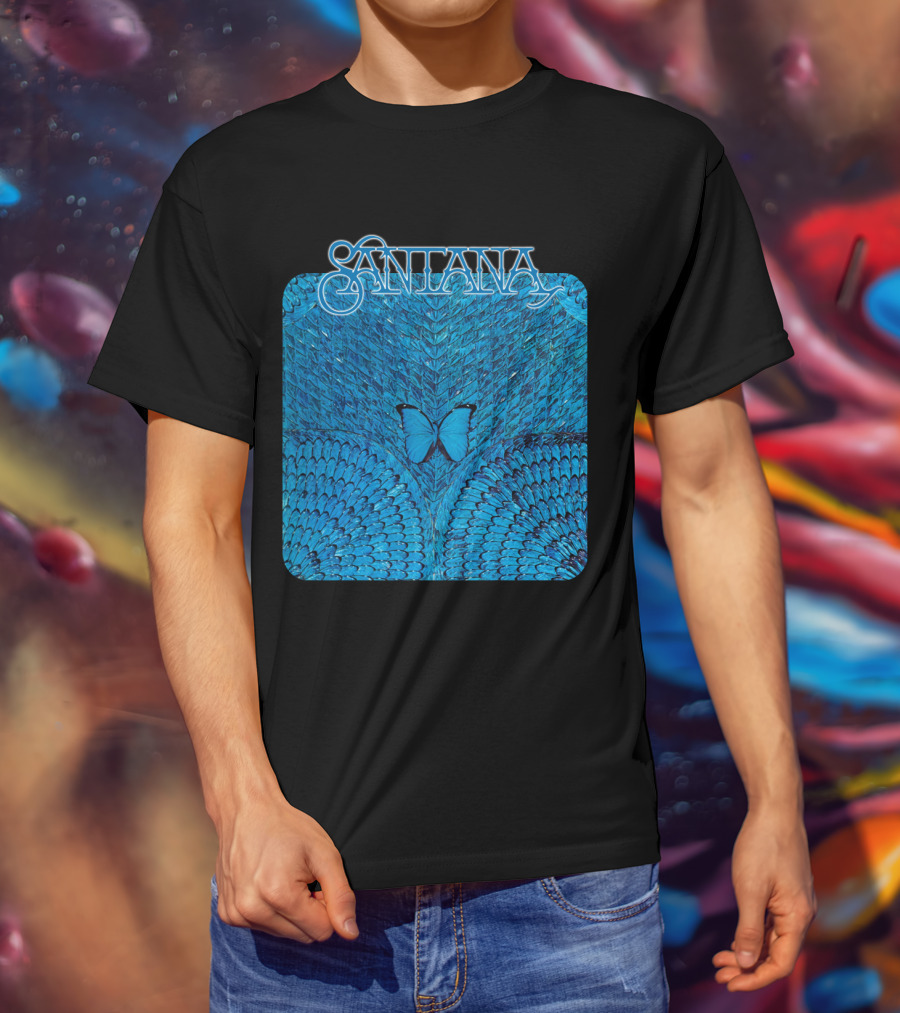 Santana Blue Butterfly And Feathers T-Shirt