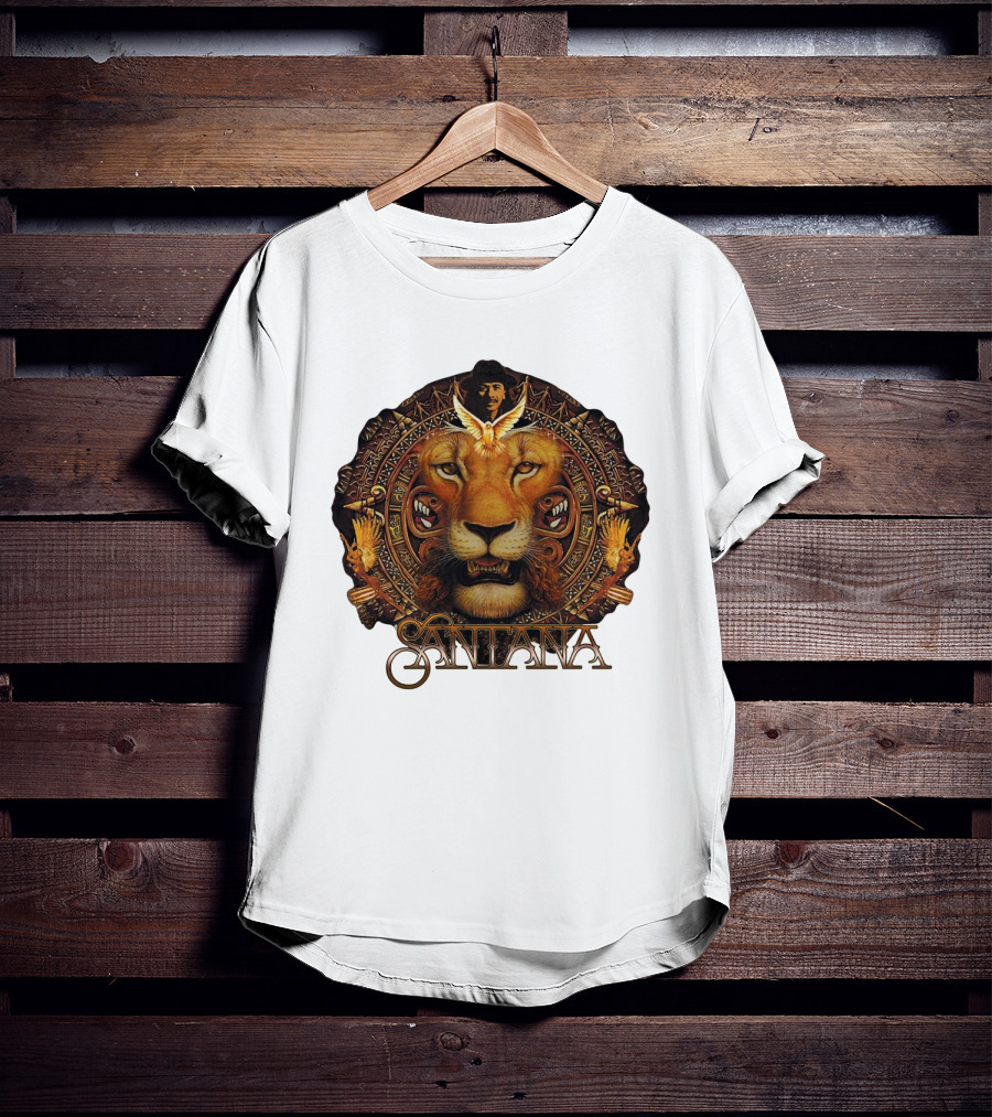 Santana Lion Artwork With Intricate Circular Motif T-Shirt
